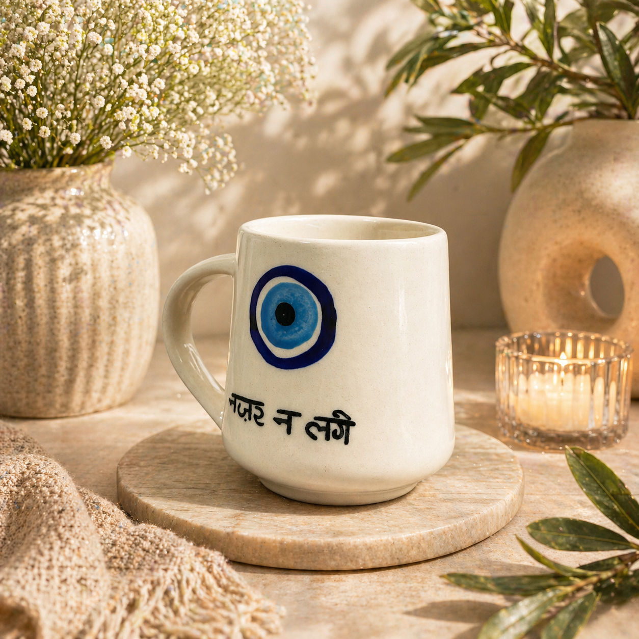 Nazar Na Lage Ceramic Coffee Mug - Evil Eye Design