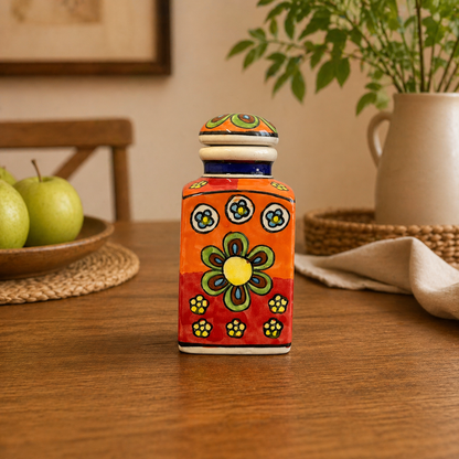 Hand-Painted Ceramic Storage Jar - Floral Design